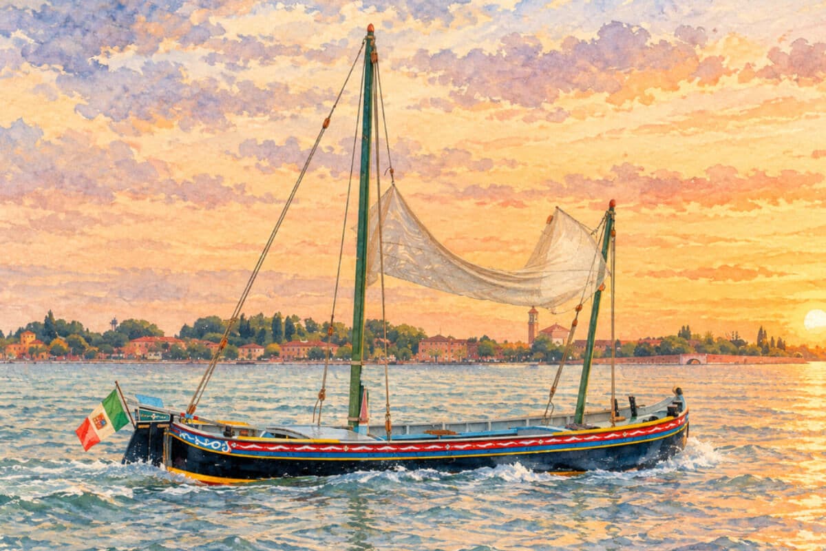 Traditional Venetian bragozzo, 1965